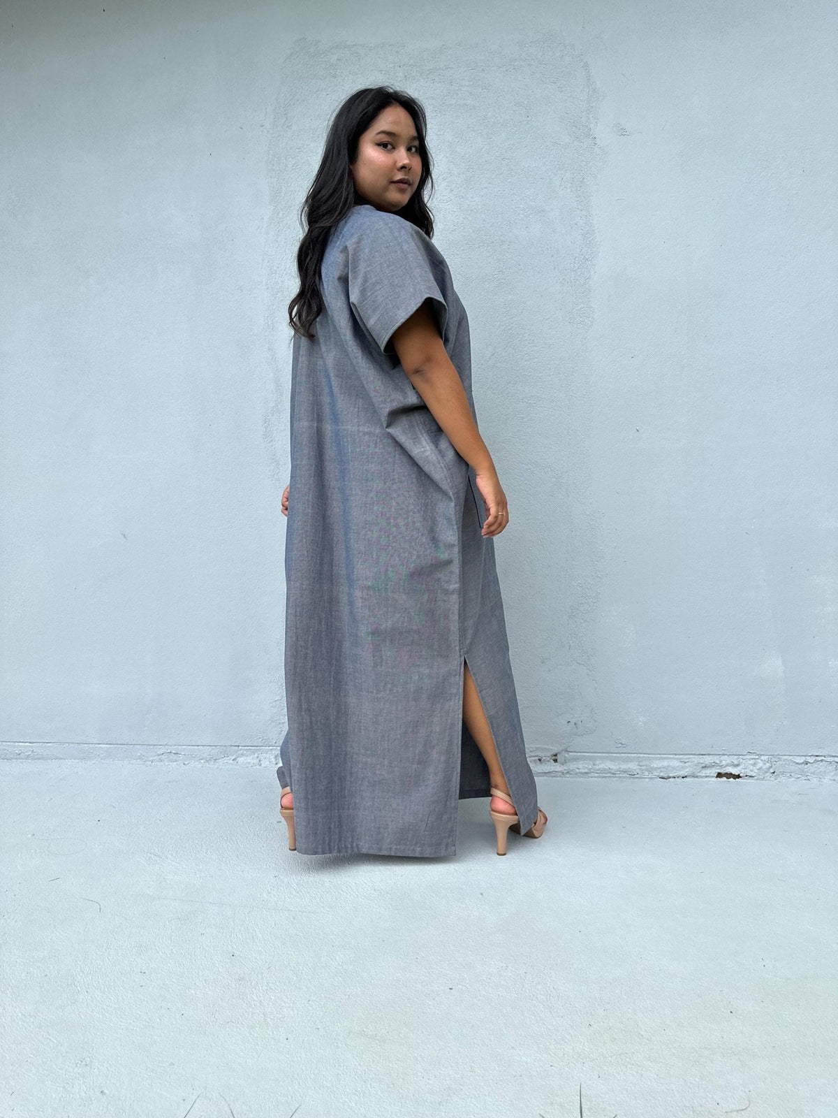 Mala Handworks Daria Hand-Woven Cotton Kaftan in Gray
