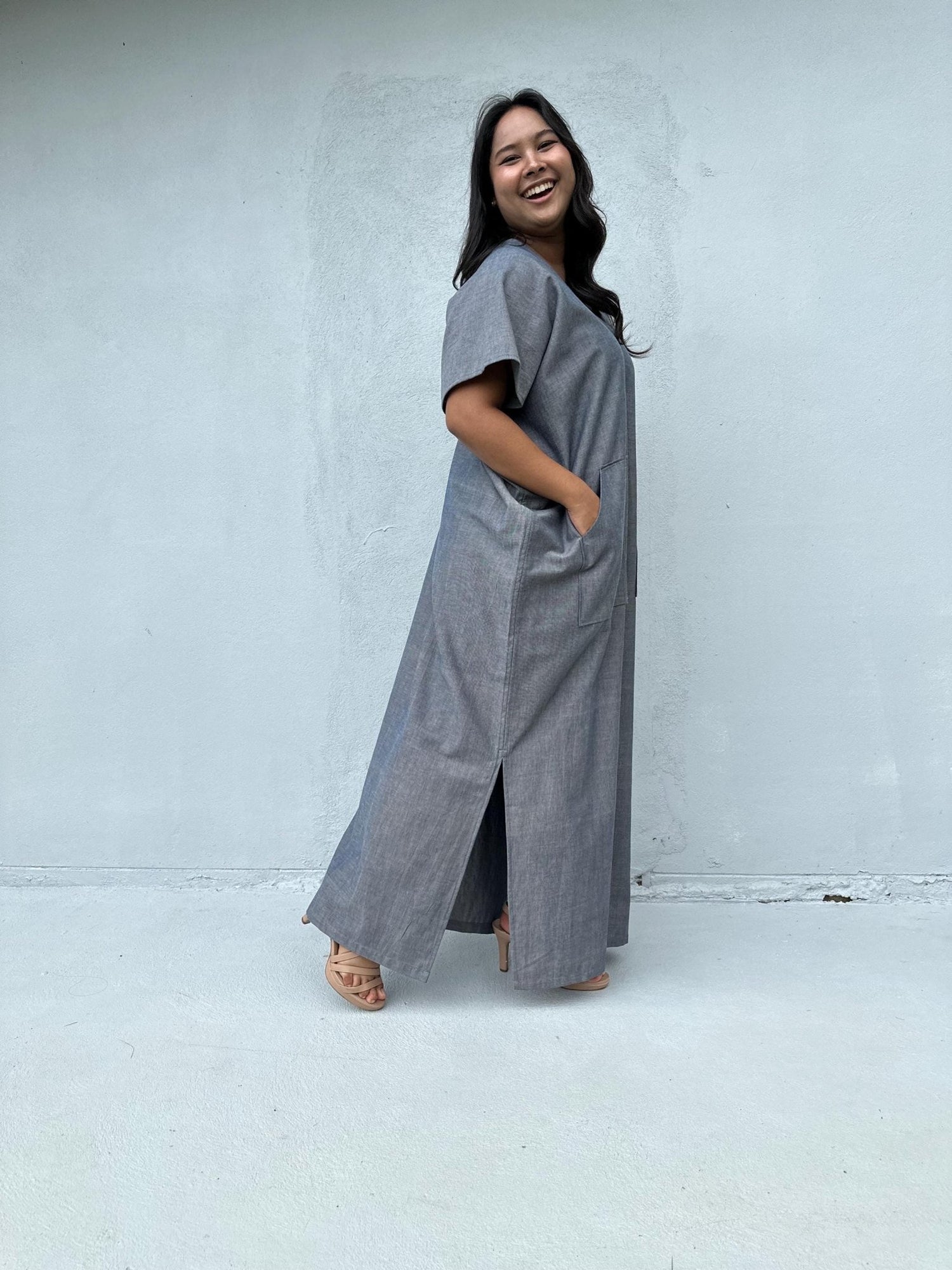 Mala Handworks Daria Hand-Woven Cotton Kaftan in Gray