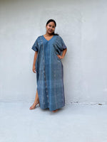 Mala Handworks Daria Hand-Woven Cotton Kaftan in Indigo Stripe