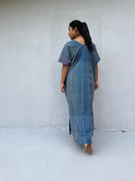 Mala Handworks Daria Hand-Woven Cotton Kaftan in Indigo Stripe