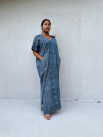Mala Handworks Daria Hand-Woven Cotton Kaftan in Indigo Stripe