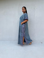 Mala Handworks Daria Hand-Woven Cotton Kaftan in Indigo Stripe