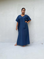 Mala Handworks Daria Hand-Woven Cotton Kaftan in Navy