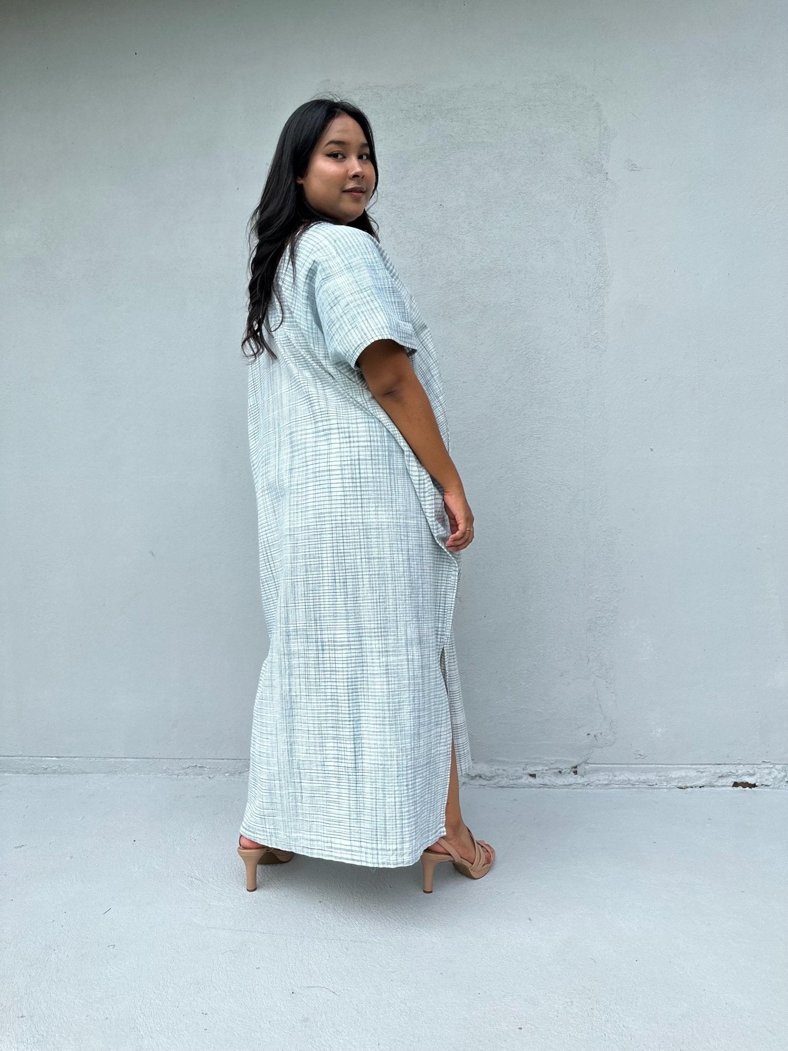 Mala Handworks Daria Hand-Woven Cotton Kaftan in White
