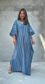 Mala Handworks Ella Plus Size Cotton Kaftan with Blueberry Blue Stripes