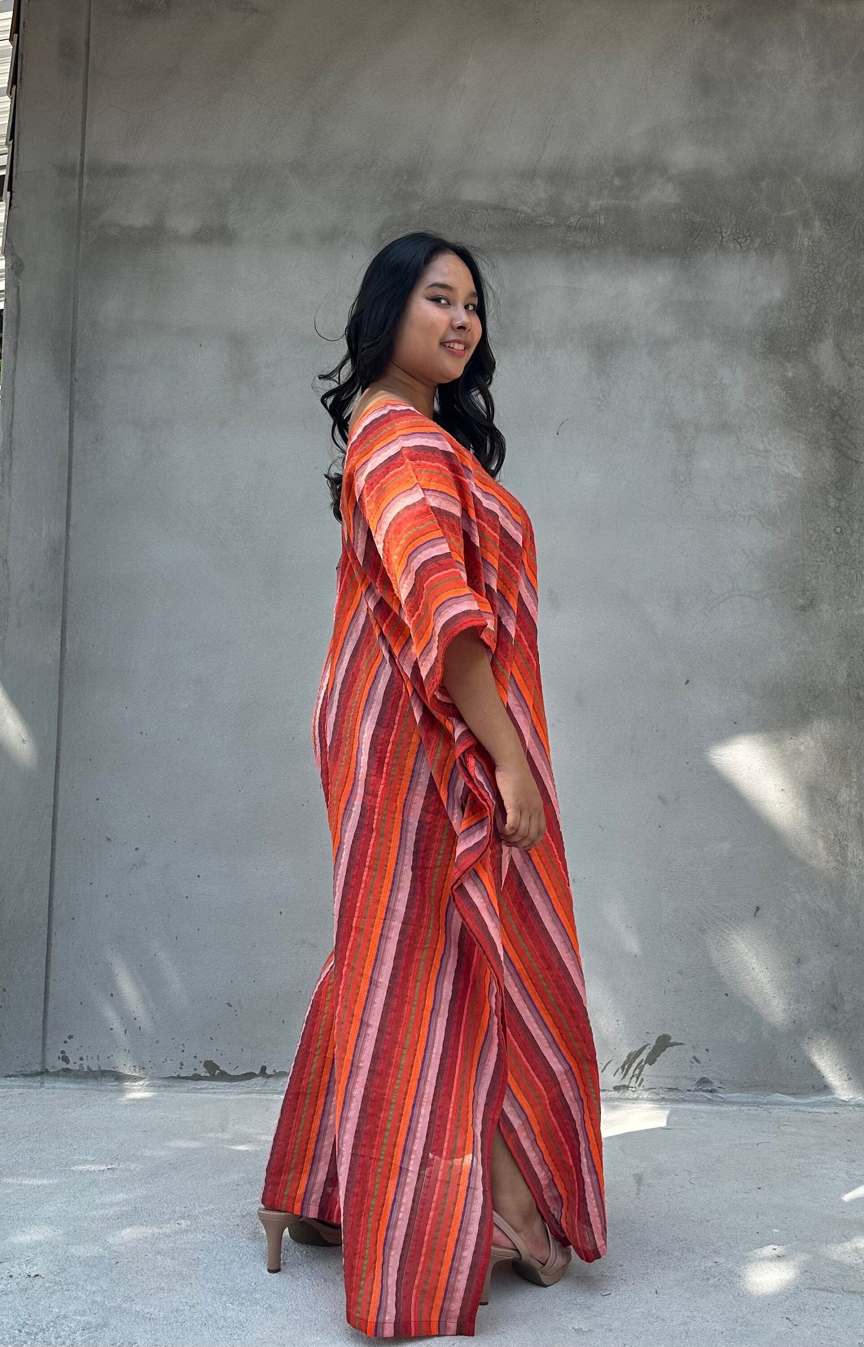 Mala Handworks Ella Plus Size Cotton Kaftan with Flame Stripes