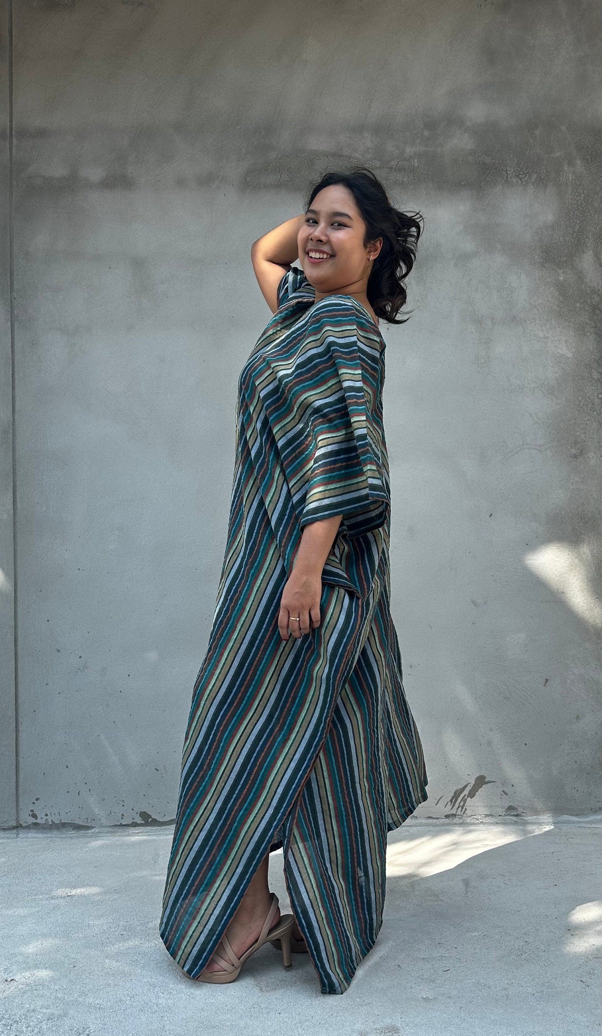Mala Handworks Ella Plus Size Cotton Kaftan with Jade Stripes