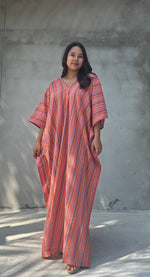 Mala Handworks Ella Plus Size Cotton Kaftan with Rose Stripes