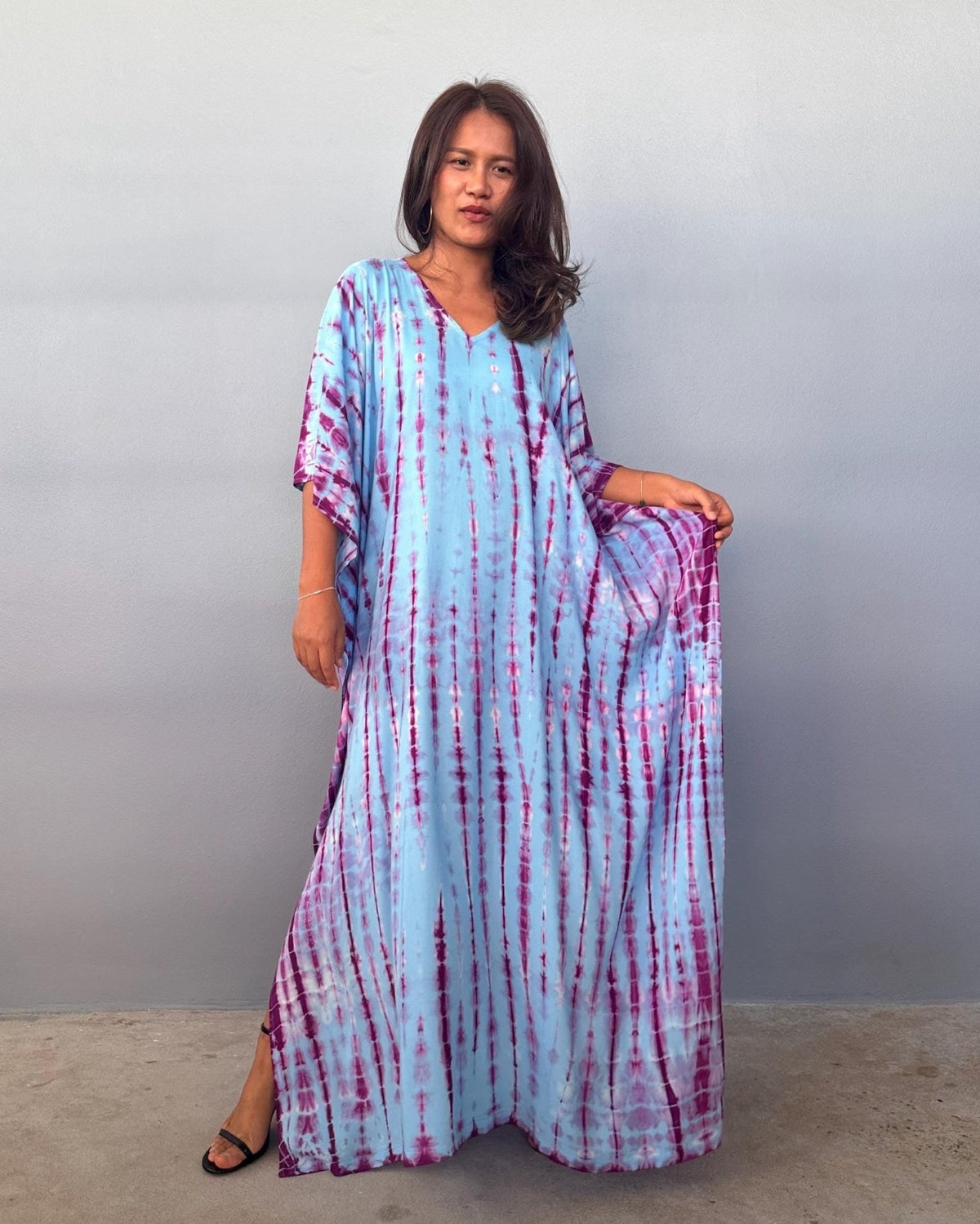 Eva Aqua and Purple Tie Dye Kaftan front view