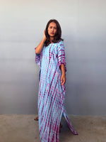 Eva Kaftan in Aqua & Purple Tie Dye-AA-47-Mala Handworks