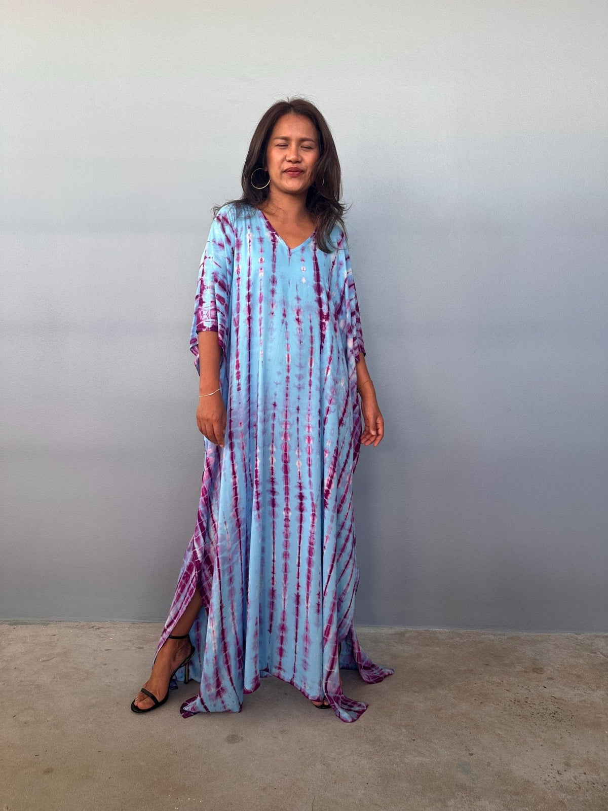 Eva Kaftan in Aqua & Purple Tie Dye-AA-47-Mala Handworks
