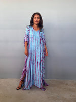 Eva Kaftan in Aqua & Purple Tie Dye-AA-47-Mala Handworks