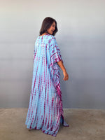 Eva Kaftan in Aqua & Purple Tie Dye-AA-47-Mala Handworks