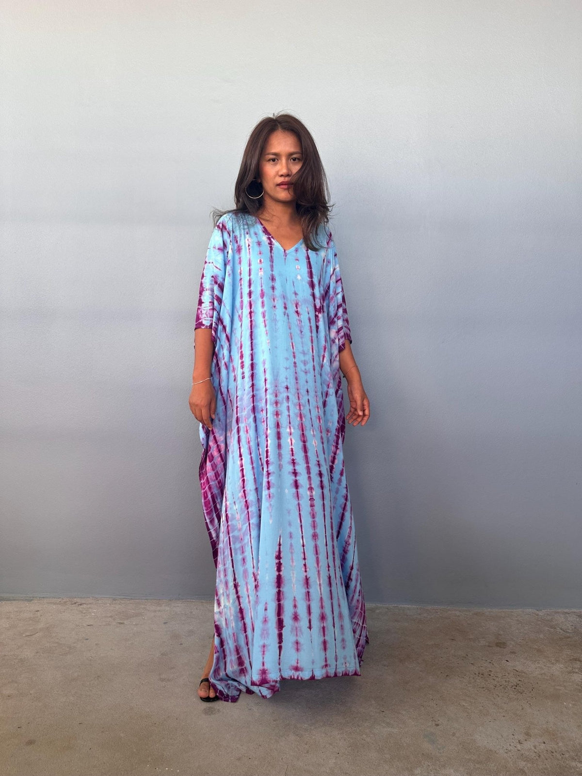 Eva Kaftan in Aqua & Purple Tie Dye-AA-47-Mala Handworks