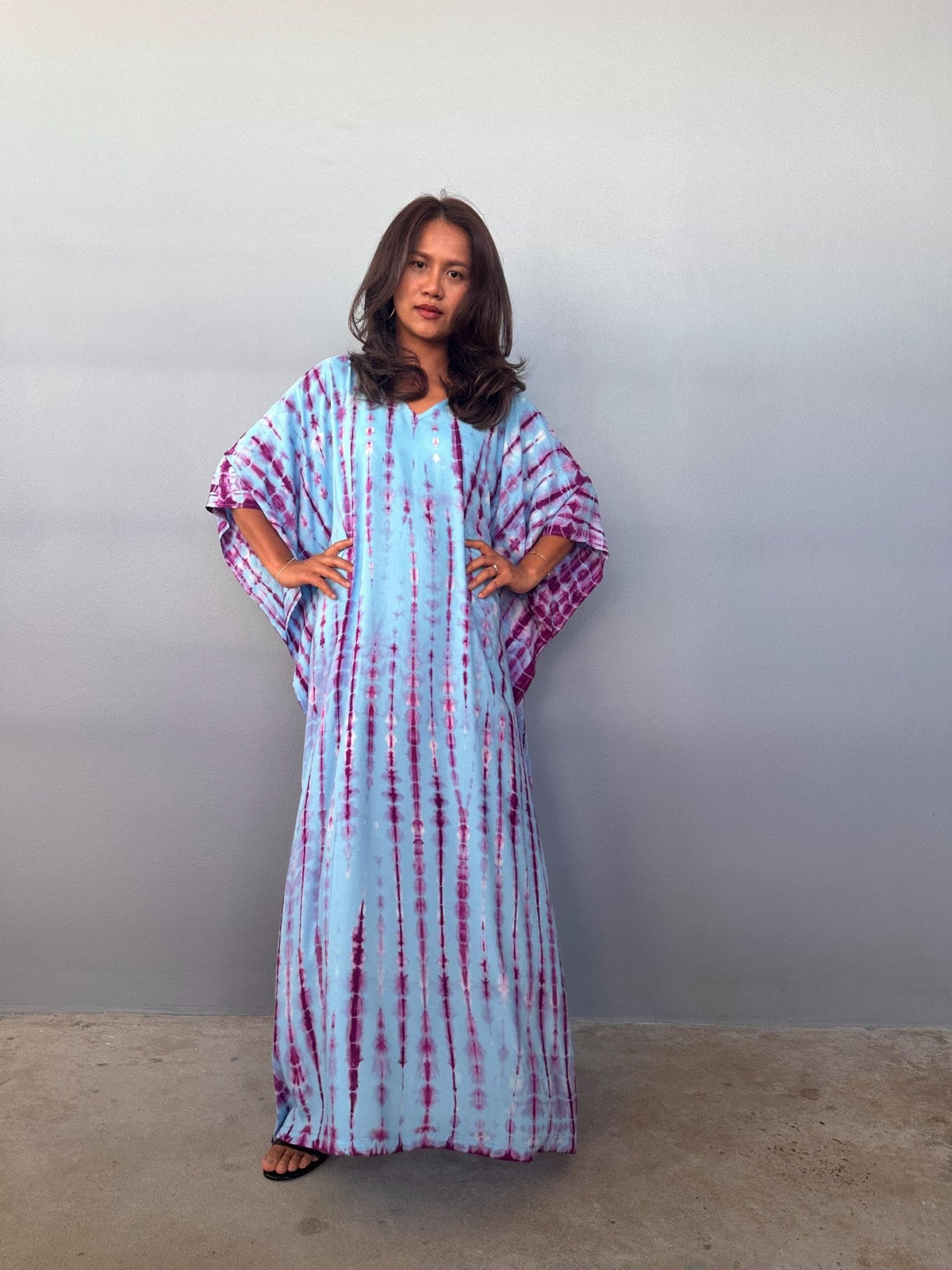 Eva Kaftan in Aqua & Purple Tie Dye-AA-47-Mala Handworks