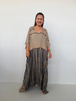 Eva Kaftan in Brown & Sand Tie Dye - Horizon Pattern-AA-37-Mala Handworks