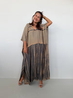 Eva Kaftan in Brown & Sand Tie Dye - Horizon Pattern-AA-37-Mala Handworks