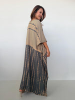 Eva Kaftan in Brown & Sand Tie Dye - Horizon Pattern-AA-37-Mala Handworks