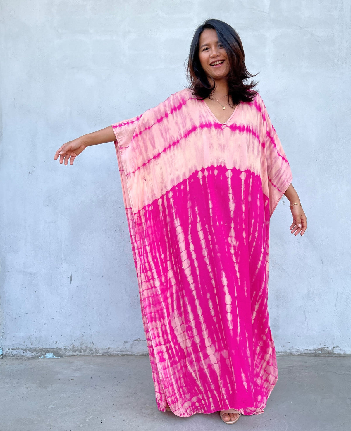 MALA handworks Eva Kaftan in Fuchsia Tie Dye