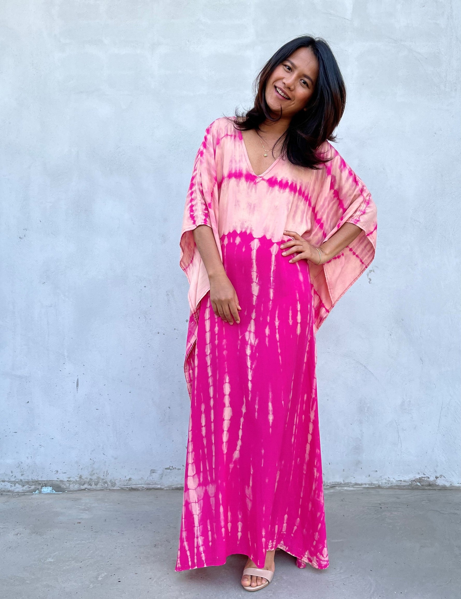MALA handworks Eva Kaftan in Fuchsia Tie Dye
