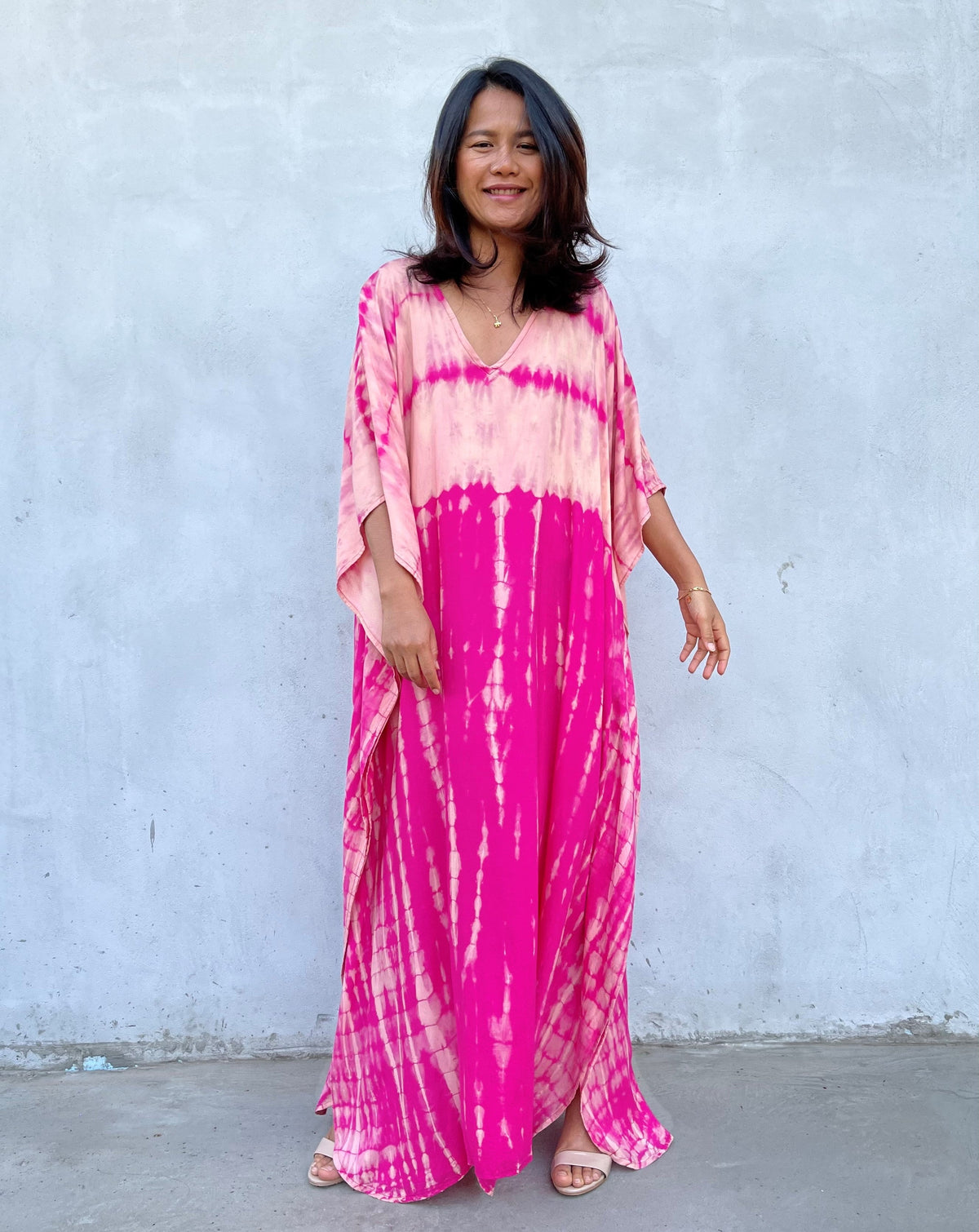 MALA handworks Eva Kaftan in Fuchsia Tie Dye