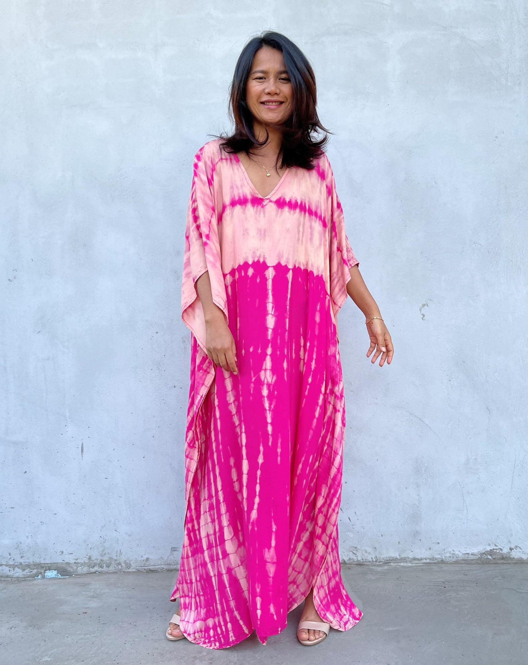 MALA handworks Eva Kaftan in Fuchsia Tie Dye