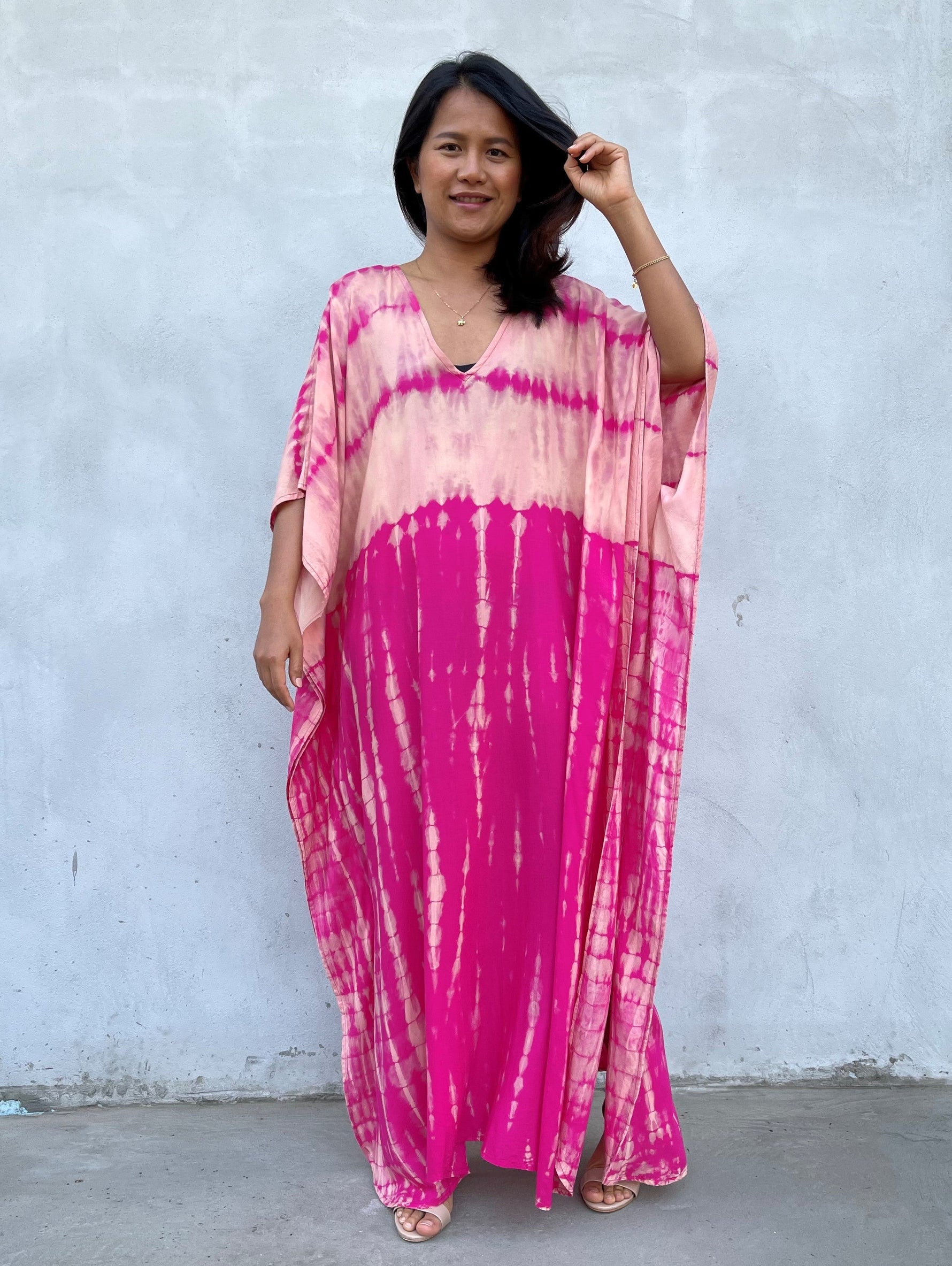 MALA handworks Eva Kaftan in Fuchsia Tie Dye