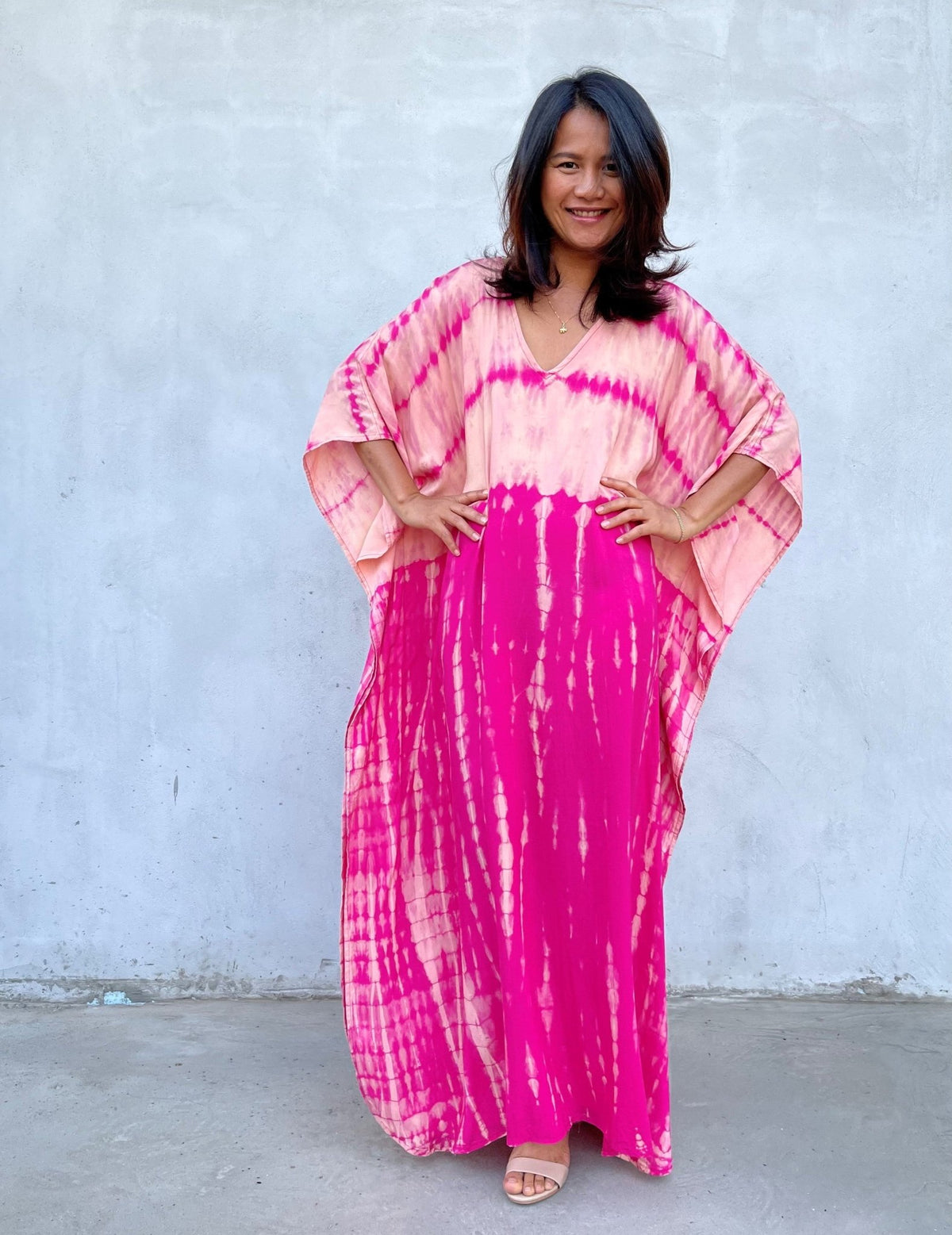 MALA handworks Eva Kaftan in Fuchsia Tie Dye