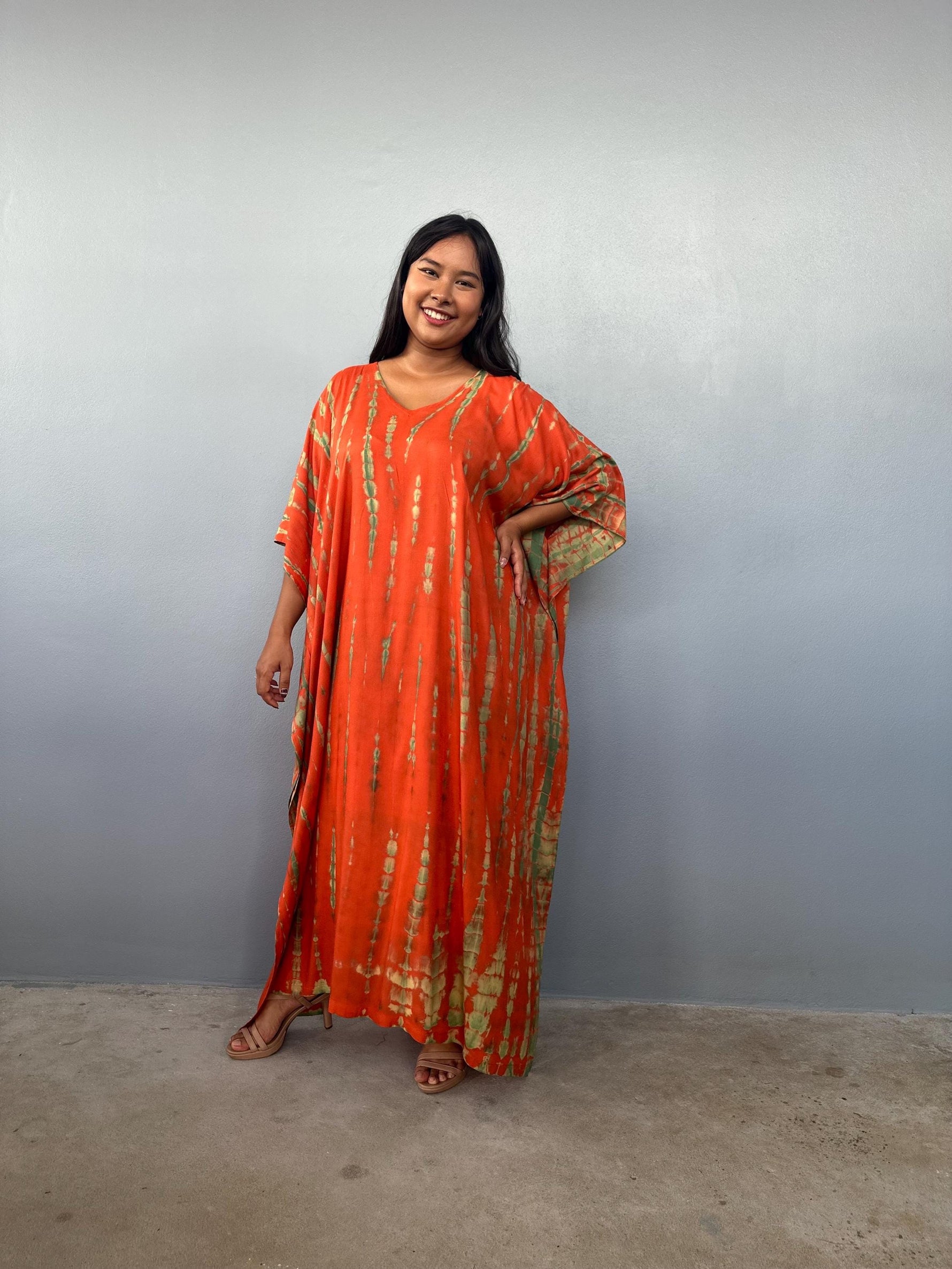 Mala Handworks Eva Kaftan in Orange Tie Dye