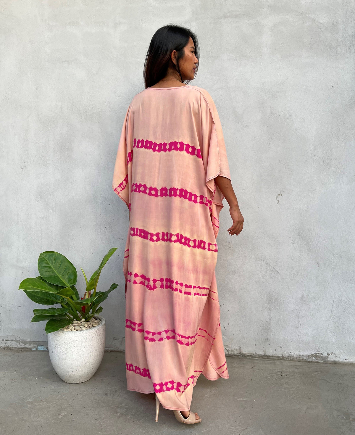 MALA handworks Eva Kaftan in Peach and Fuchsia Tie Dye