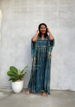 Eva Kaftan in Teal & Beige Tie Dye-AA-6-52-Mala Handworks