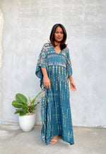 Eva Kaftan in Teal & Beige Tie Dye-AA-6-52-Mala Handworks