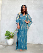 Eva Kaftan in Teal & Beige Tie Dye-AA-6-52-Mala Handworks
