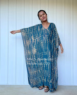 Eva Kaftan in Teal & Sand Tie Dye-AA-23-52-Mala Handworks