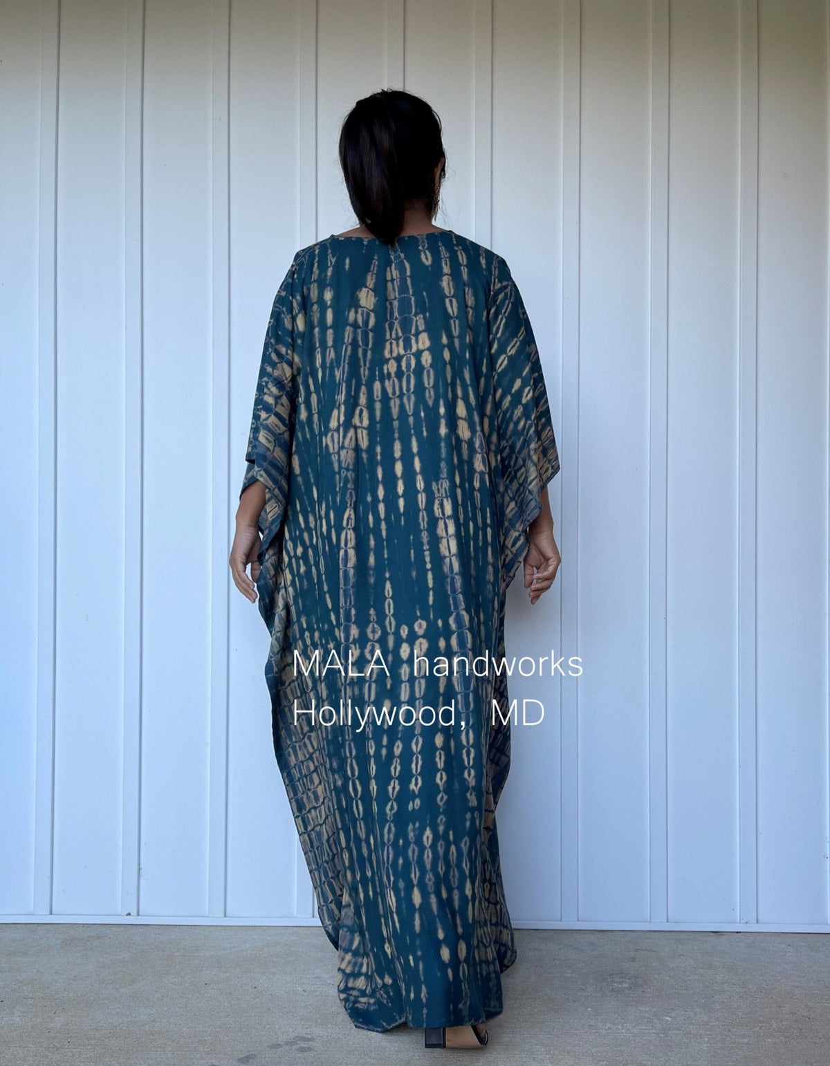 Eva Kaftan in Teal & Sand Tie Dye-AA-23-52-Mala Handworks