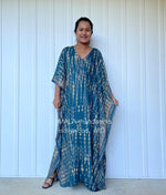 Eva Kaftan in Teal & Sand Tie Dye-AA-23-52-Mala Handworks