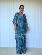 Eva Kaftan in Teal & Sand Tie Dye-AA-23-52-Mala Handworks