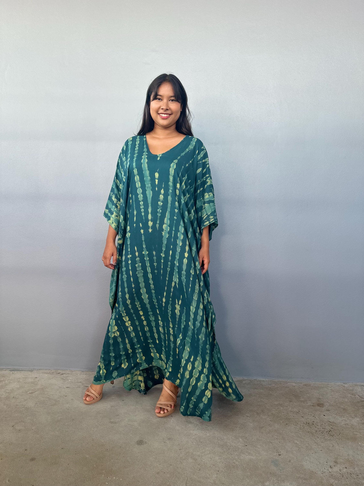 Mala Handworks Eva Kaftan in Teal Tie Dye
