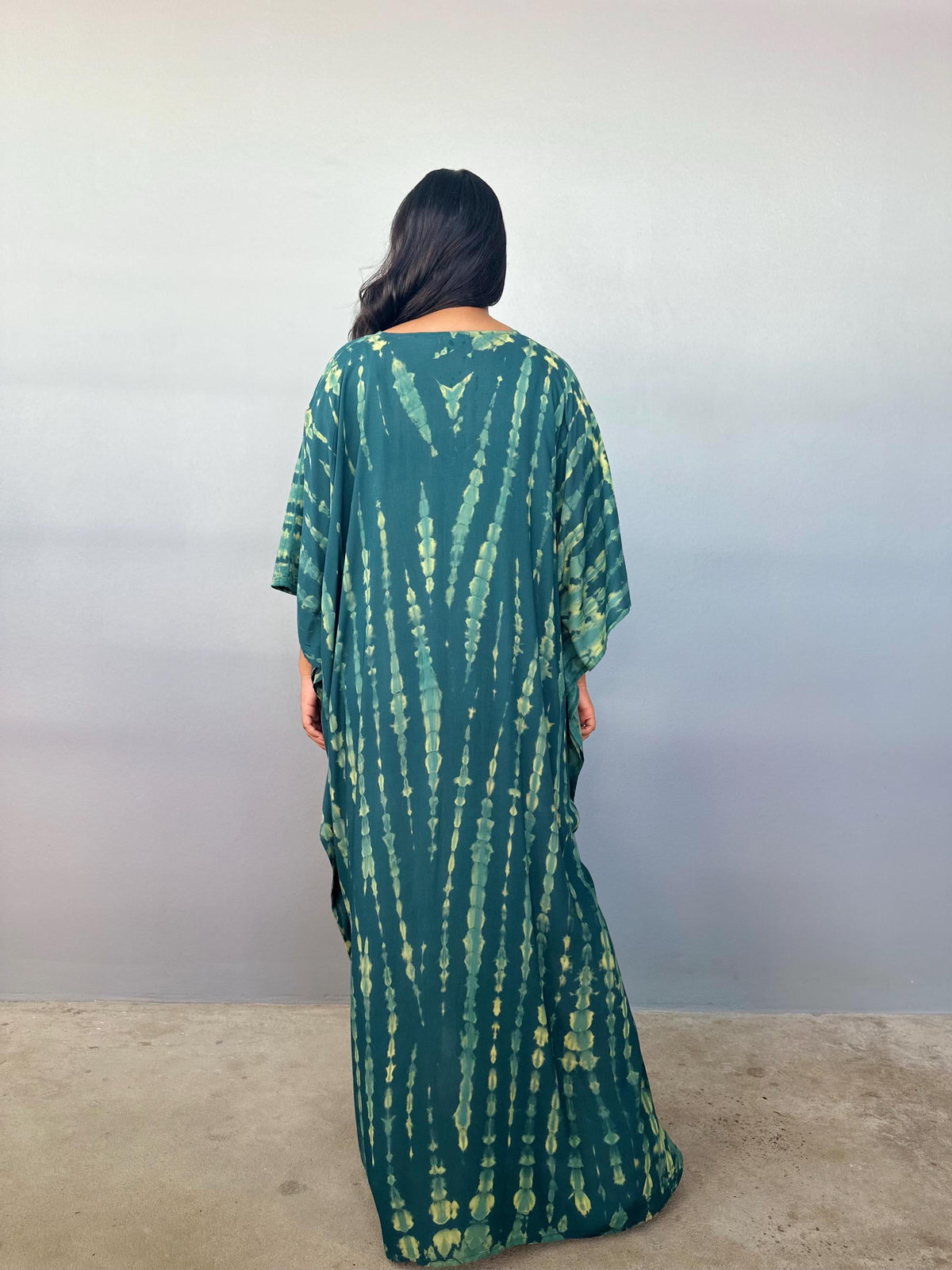 Mala Handworks Eva Kaftan in Teal Tie Dye
