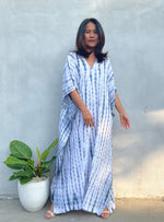 MALA handworks Eva Kaftan in White and Gray Tie Dye