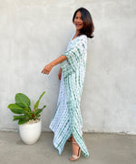 MALA handworks 52 in. Eva Kaftan in White and Green Tie Dye