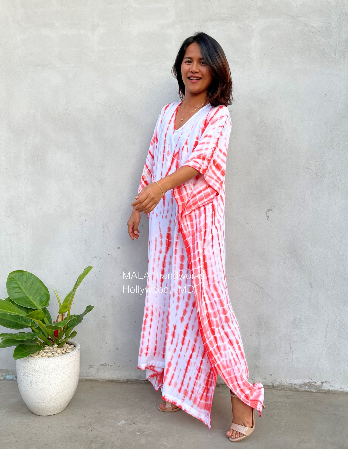MALA handworks  Eva Kaftan in White and Orange Tie Dye