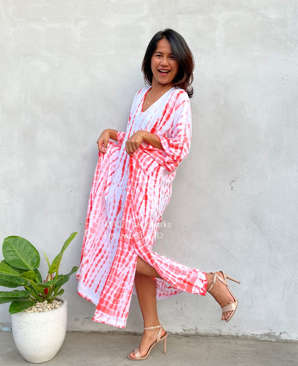 MALA handworks  Eva Kaftan in White and Orange Tie Dye