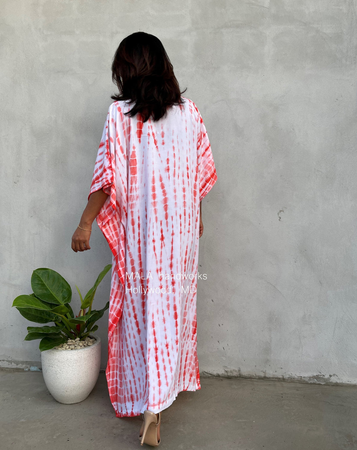 MALA handworks  Eva Kaftan in White and Orange Tie Dye