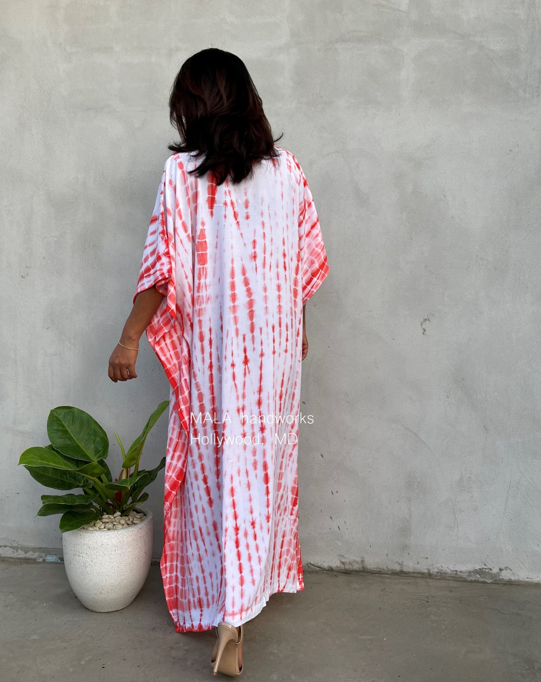 MALA handworks  Eva Kaftan in White and Orange Tie Dye