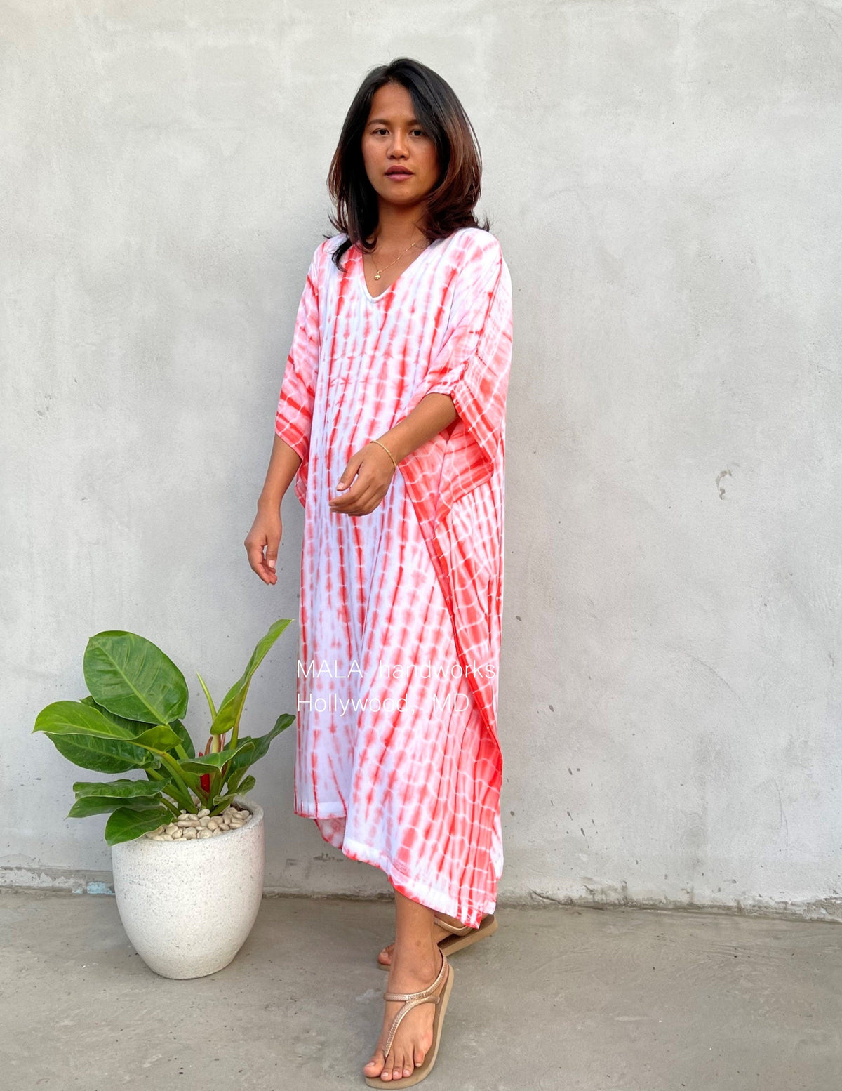 MALA handworks  Eva Kaftan in White and Orange Tie Dye