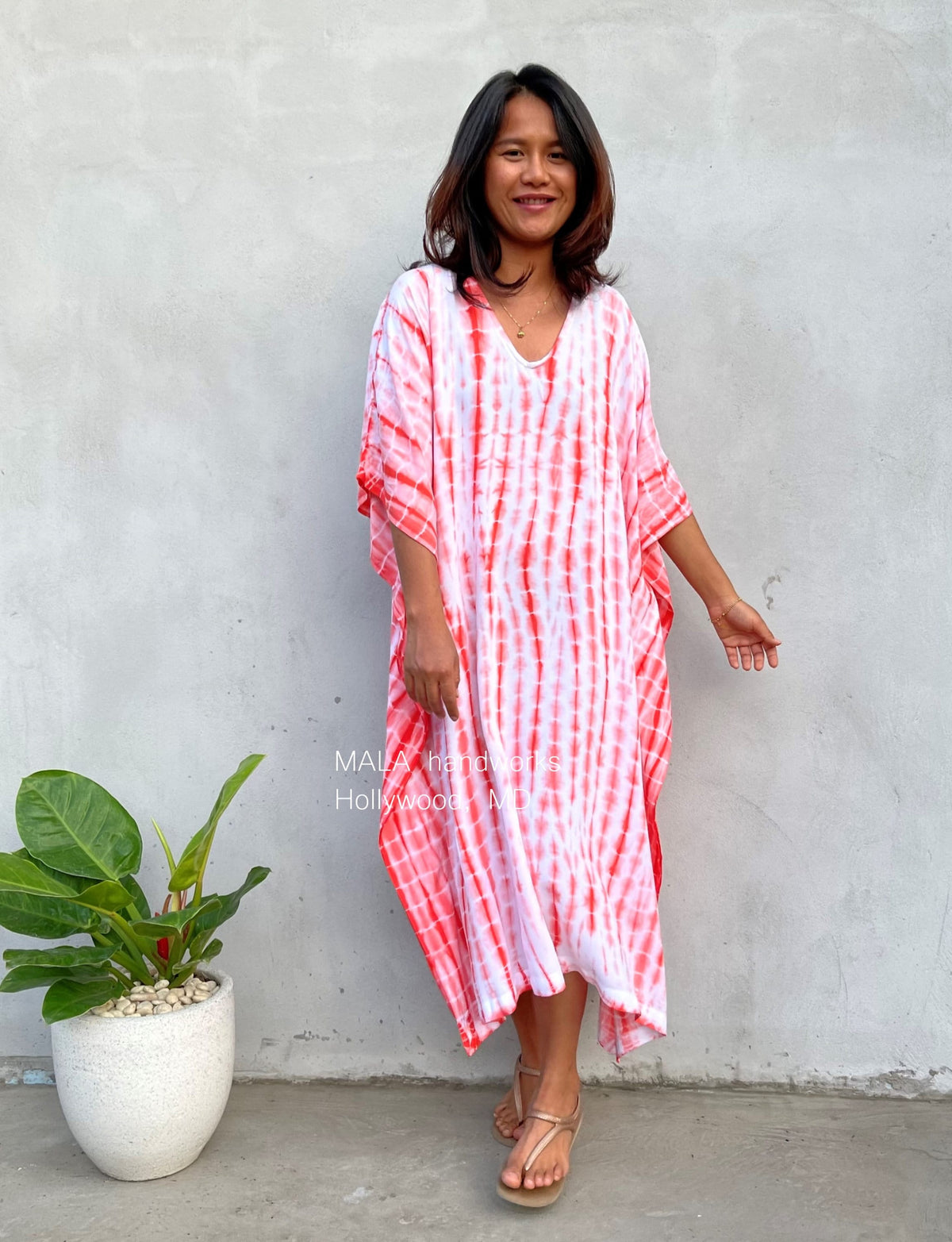 MALA handworks  Eva Kaftan in White and Orange Tie Dye