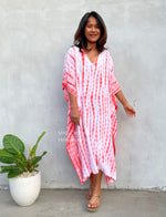 MALA handworks  Eva Kaftan in White and Orange Tie Dye
