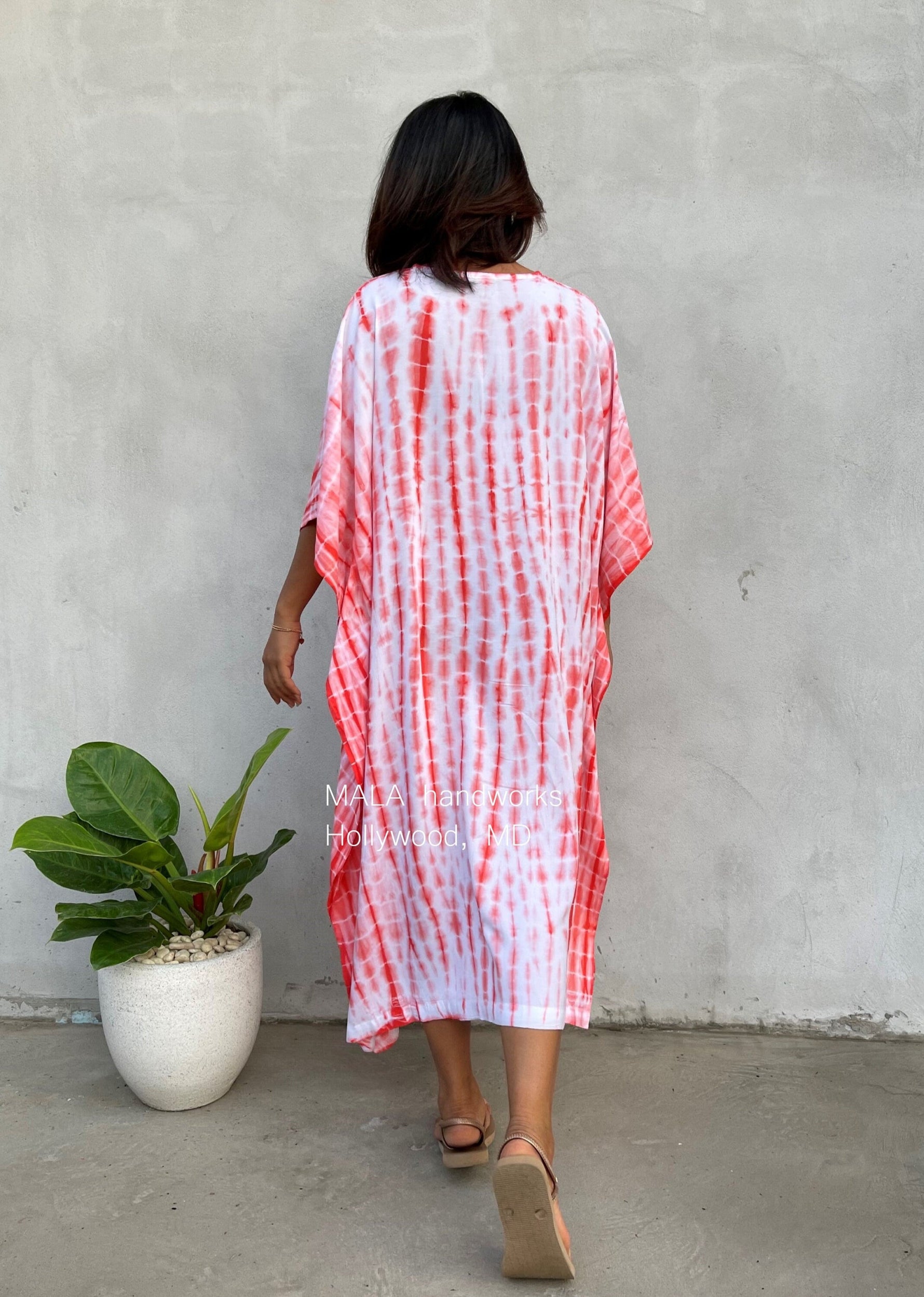 MALA handworks  Eva Kaftan in White and Orange Tie Dye