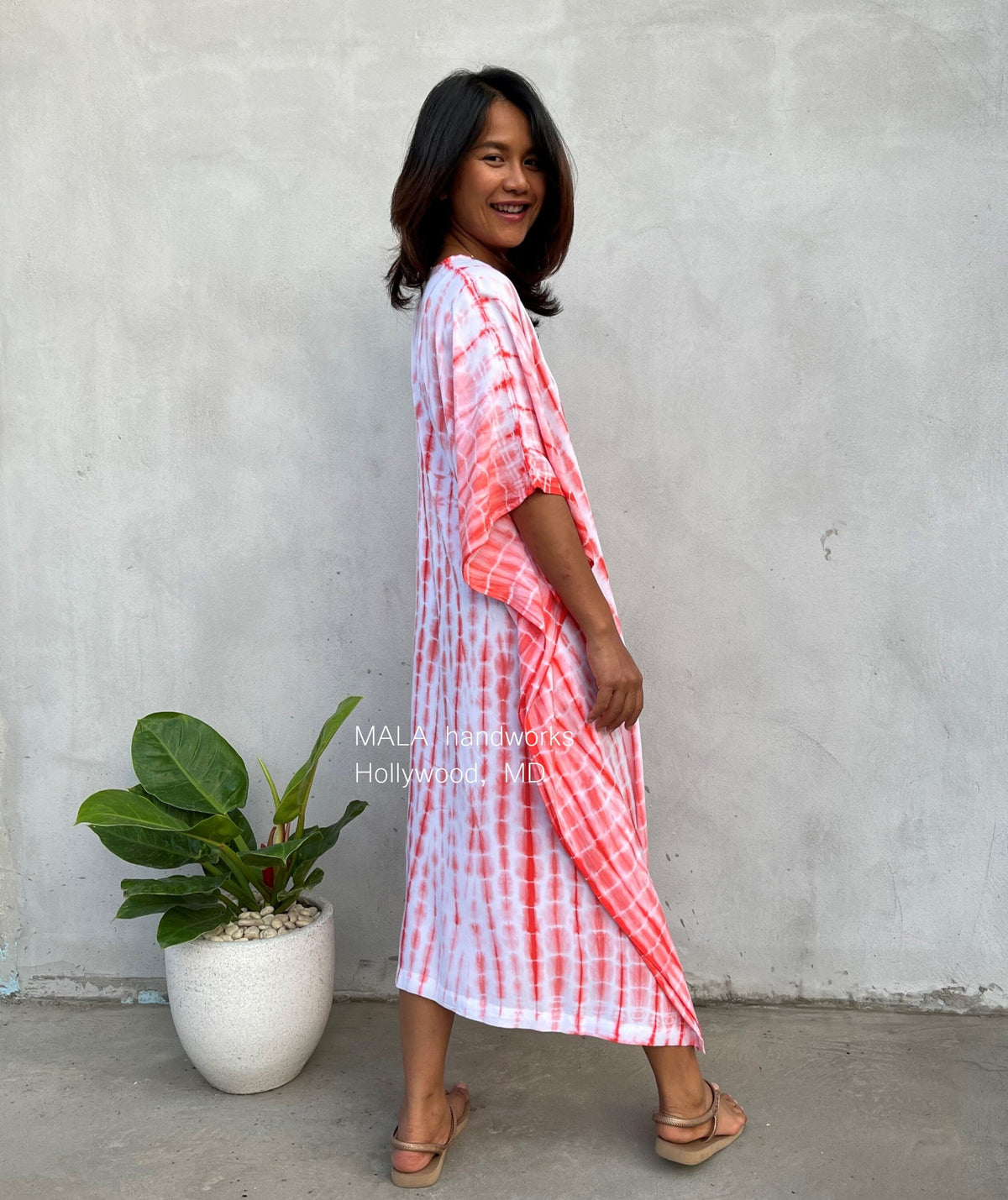 MALA handworks  Eva Kaftan in White and Orange Tie Dye